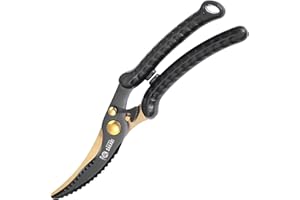 MITSUMOTO SAKARI Heavy Duty Black Gold Kitchen Scissors, Japanese Kitchen Shears, 10 inch Professional Alloy Steel Poultry Shears for Cutting Chicken, Meat and Bones