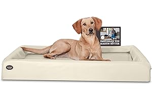 SABRO KUDDE Orthopädisches Hundebett – Martin Rütter – Hochwertiges Kunstleder – Waschbar & Wasserabweisend – Ergonomisch – Premium Haustierzubehör für Mittelgrosse, Grosse Hunde XL in Creme