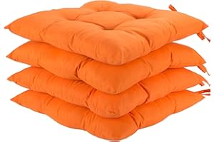 HAMO Seat Pads for Dining Chairs with Straps, Set of 4, 38x38 cm, Dining Chair Cushions (Orange)