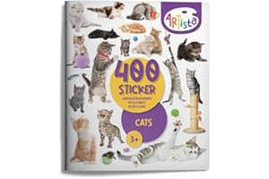 Artista 9315130 Stickerbuch Katzen, 400 naturgetreue Sticker, wiederverwendbar, für Erwachsene und Kinder ab 3 Jahren