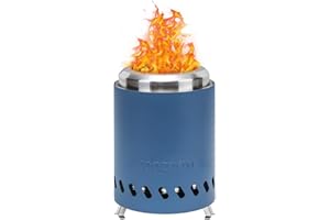 COOZOOM Portable Table Top Fire Pit: 5.5" Stainless Steel Mini Outdoor Stove with Stand, Low Smoke Burning Tabletop Firepit Fueled by Pellets or Wood, for Urban & Suburbs Outside Camping Blue
