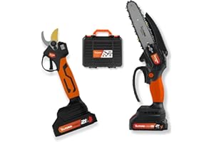 Altuna - Kit de Poda a Batería de Titanio - Motosierra a Batería + Tijeras de Podar Eléctricas - Incluye 2 Baterías 2Ah - Con Maletín, Cargador y Cinturón Portaherramientas