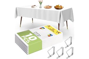 YSOOUA Einweg Tischdecke Weiß Tischtuch Rechteckig Tischdecken 10 STK Kunststoff Tischdecken Wasserdicht Geburtstag 137 x 274 cm Biertisch Tischdecke mit Tischklammern für Party Hochzeit Feste