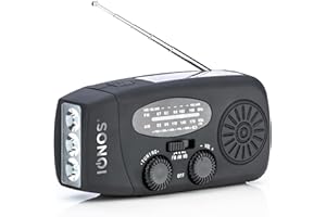 Status IONOS Multifunctional Portable Wind Up Radio, FM/AM/WB, Solar and Hand Crank Powered, 3 LED Torch and USB Charging, 4.5Hr Playtime, Emergency and Outdoor Essential, Black, ALMERE1PKB6
