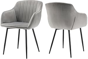 Goeurvant Modern Velvet Dining Chairs Kitchen Chairs Set of 2 Light Grey Upholstered Chair with Armrests and Metal Legs