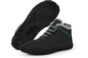 BIBHOLY Barefoot Hiking Boots for Winter, Womens Mens Slip On Snow Boots Zero Drop Minimalist Walking Boots Waterproof Warm Fur Lined Boots Unisex Five Finger Hike Shoes for Winter Hiking Outdoor