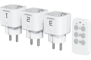 TESSAN Jeu de Prise Télécommandée Programmable, 3 Prises et 1 Télécommande, Portée 30,5 M, Intérieures Prise avec Interrupteur, pour Décoration de Noël, Électroménager, Éclairage, 2300 W, blanc