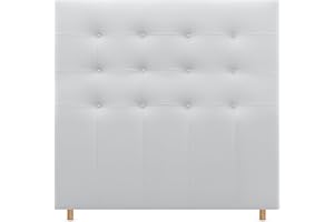 DHOME Cabecero, Cabezales de Cama Capitoné hasta el Suelo. Cabezal tapizado ACUALINE Tela y Polipiel. Cabeceros de Cama Matrimonio e Individual (Polipiel Blanco, 145cm (Camas 120/135/140))