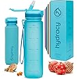 Hydracy Water Bottle with Times to Drink & Straw - Large 1 Litre BPA Free Motivational Water Bottle & No Sweat Sleeve -Leak Proof Gym Bottle with Time Marker - Ideal for Fitness, Sports & Outdoors