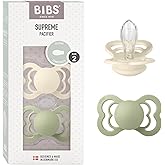 Bibs Supreme Silicone Baby Pacifier - Symmetrical & Soft Nipple, Gentle Shield Prevents Skin Irritation & Moisture Buildup, 1
