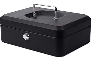 Pavo - Premium metall kassaskrin 25 x 18 x 9 cm med 2 nycklar och avtagbart bytesfack –