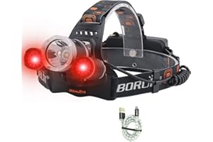BORUIT LED Headlamp - Ultra Bright 5000 Lumens, 3 Lighting Modes, White & Red Hunting Headlamps, IPX5 Waterproof, USB Rechargeable Head Lamp Perfect for Beekeeping, Fishing, Camping, Hiking
