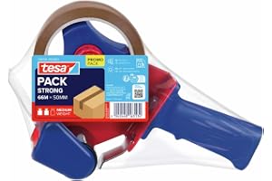 tesapack Strong Pakkettape Afroller - Set met 1 x PVC Tape | Afroller voor verpakkingstape en 1 rol bruine verpakkingstape, 6