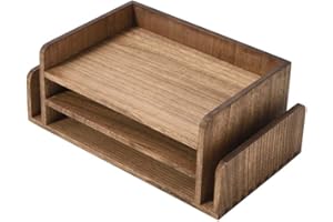 KIRIGEN Wood 3-Tier Office Desktop Document Tray Mail Sorter Organizer Rack -Wooden Document Letter Tray for Folders, Mail, Stationary, Desk Accessories - Dark Brown