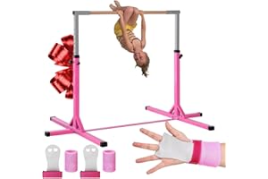 ORIGINAL CUP Gym Bar Barra Ginnastica per Bambini Rosa | 13 Livelli Regolabili da 90 a 150 cm | Acciaio e Legno Massello di Faggio | Kit di Protezione Incluso | Attrezzatura Sportiva | Gymnastics | Aerobik