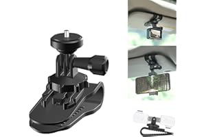 CERFFOOL Soporte de Clip para Visera de Coche para dji Osmo 360/Action 5 Pro 4 3 GoPro Hero 13 12 11 Insta360 GO 3S/X5/Ace Pro 2 con Adaptador de Tornillo de 1/4 Pulgadas Giratorio de 360°