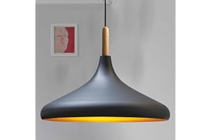 ‎BAMYUM bamyum Champion Pendelleuchte Schwarz Gold aus Holz und Metall 35 cm, Hängelampe Esstisch, Küchenlampe Hängend E27, Hängelampe Schwarz für Kinderzimmer, Schlafzimmer, Wohnzimmer