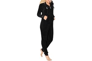 Eight 2 Nine Damen Teddyfleece Jumpsuit mit Kapuze und Öhrchen, Flauschiger Overall mit Daumenlöchern, kuschelig bequemer One-Piece für entspannte Stunden, schwarz, grau, rosa XS-XL