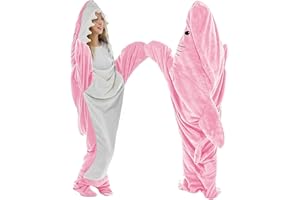 iyoimono Shark Blanket Superweich Flanell Kuscheldecke Hai Decke Mit Ärmeln Erwachsene Schlafsack Tragbare Decke Hoodie Haidecke Hai Kostüm Hai Geschenke Einteiliger Pyjama (Rosa,210 * 90cm)