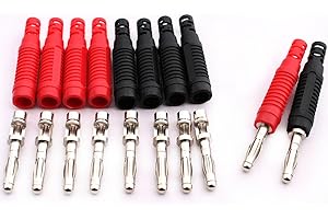 RUNCCI-YUN 10 Pz Spina a banana da 4 mm Spine a banana isolate Spine a banana saldare per puntali per multimetri(rosso nero
