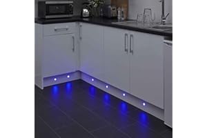 Biard 6 x Round LED Plinth Light Recessed Kitchen Decking Kit 30mm IP65 Waterproof - Blue Light