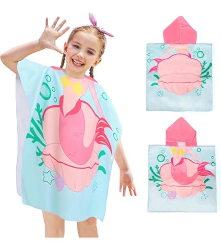 Poncho Mare Bambino Con Cappuccio - Telo Microfibra 65x75cm | Motivi Dinosauri E Giungla