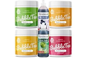 ‎MOLECULA MOLECULA MOLEKULARNA FABRYKA SAMKU Bubble Tea Perlen Popping Boba | Bubble Tea Set - Melone, Granatapfel, Passionsfrucht, Mangokugeln, Beerensirup, Apfel, Tassen und Strohhalme