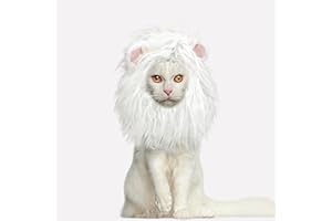 Onmygogo Lion Crinière pour Chats - Perruque en Fourrure pour Halloween et Noël - Accessoire pour vêtements pour Animaux de Compagnie (Medium, Blanc)