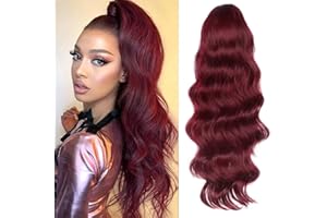 YEESHEDO Pferdeschwanz Haarteil Clip Extensions mit Kordelzug Lang Wellig Haarverlängerunge Natürliche Perücke Afro Lockige Ponytail fuer Zopf (Weinrot)