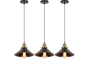 iDEGU 3 Piezas Lámparas Colgantes Vintage, 22CM Lámparas de Techo Retro de Metal Estilo Edison Industrial E27 Iluminación para Comedor, Cocina, Salón, Bar, Restaurante (3x Negro)