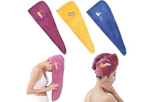 Kettion 3 Stück Haarturban mit knopf, Haartuch Turban Handtuch Haare schnell trockenes Haartuch Super Saugfähig Haartrockentuch Verdreht Haartuchwickel Mikrofaser