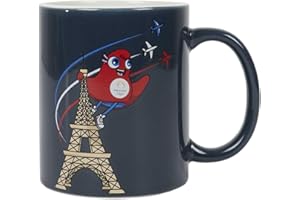 PARIS 2024, CJO40031, Mug Céramique Mascotte Tour Eiffel Bleu 30 cl, Produit Officiel sous Licence, Tasse avec Anse en Grès, Accessoire Parfait pour Savourer vos Boissons Préférées