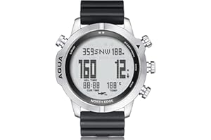 NORTH EDGE Aqua Professional Diving Computer Watch for Men Scuba Diving NDL 50M Dive Watch with Compass Altimeter Barometer Pedometer 100M Waterproof, silver case black band, Dive Watch