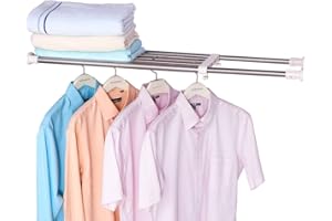 Hershii Expandable Shelf Divider Closet Tension Rod Wardrobe Rail Extendable Cupboard Storage Rack Adjustable Clothes Hanging Pole DIY Organizer for Kitchen Bathroom Bedroom 2-Bar Telescopic