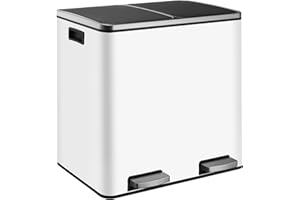 Clevich 48L Dual Kitchen Trash Can, Stainless Steel Pedal Rubbish Bin, Double Compartment Recycling Waste Baskets with Removable Liner Buckets, Soft-Close Lid & Wide Pedal, for Home, Office (White)