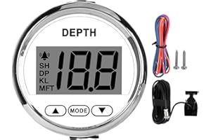 SRUM Sonda de Profundidad Digital, Transductor de Profundidad en el Tablero de 2 "con Retroiluminación Blanca, Medidor de Profundidad Marino Impermeable de 12 V CC 0-100 M/0-328 Pies para Yates Y Barcos