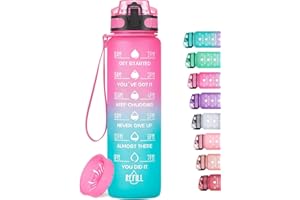 MEITAGIE 1000ml Motivational Water Bottle with Time Marker, Leak-proof BPA Free Tritan Drink Bottle with Fruit Strainer, Perfect for Fitness, Gym and Outdoor Sports