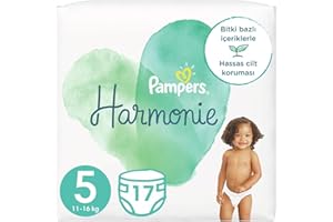 Pampers Pieluchy dla niemowląt, rozmiar 5 (11 + kg), harmonia, opakowanie do noszenia, delikatna ochrona skóry i składniki na bazie roślin, 17 sztuk