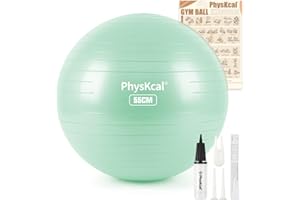 PhysKcal Gym Ball 55-85cm Exercise Swiss Ball for Fitness Yoga Pilates Pregnancy, Anti Burst Ball Chair for Balance, Stability, Quick Pump Included