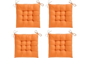 AOSCTELF Seat Pads for Dining Chairs Set of 4, Comfortable 38 x 38cm Chair Cushions with Ties, Dinning Chair Cushions Pad for Dinning Room Kitchen Garden Office Patio - Orange