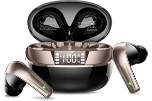 AOSRAU Bluetooth Kopfhörer, Kopfhörer Kabellos Bluetooth 5.4 HiFi Stereo mit ENC Mikrofon, 47Std Spielzeit Ohrhörer mit IP7 Wasserdicht, Mini In Ear Kopfhörer mit LED Anzeige für iOS/Android, Schwarzgold