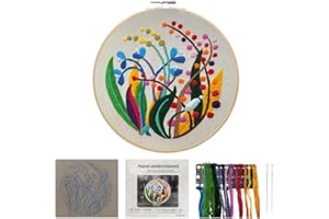 DKDXID Kit Bordado Principiantes Bordar Kit Bastidor Embroidery Kit Beginner Kit Inicio Bordado Punto de Cruz Kit Completo Flores Patrones para Bordar a Mano con Patrones e Instrucciones-Beige