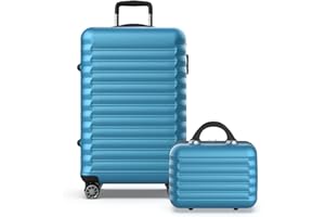 NUMADA-Juego de Maletas Rígidas 2pzs. Maleta Mediana 63cm y Neceser. Set de Maletas de Viaje ABS Eco Friendly, 4 Ruedas Dobles, Resistentes, Ligeras y Seguras (Azul Eléctrico)