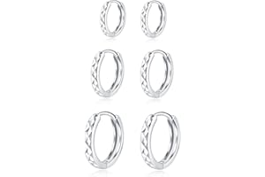Josfeva Femme Ensemble de Boucles d'oreilles Créoles Argent Sterling 925, 3 Paires Petite Creole du Sommeil Unisexe Hypoallergénique de 10,12,14mm Plaquée Platine/Or Rose/Or, Quotidien Soirée Cadeau