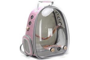 INTERFASHIONER Bird Carrier Backpack, Bubble Bird Travel Carrier Backpack with Stainless Steel Tray and Standing Perch (Pink)