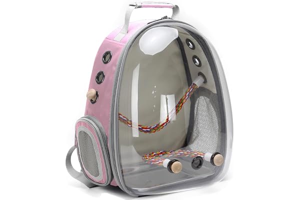 Sac à dos de transport pour oiseaux avec plateau en acier inoxydable et perchoir sur pied (rose)