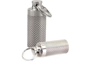 BAAQII 2 Stück tragbare tägliche Pille Fall, Titan wasserdichte Mini Pillendose, kleine Tasche Medizin Container Schlüsselbund Schlüsselbund für Outdoor-Reisen