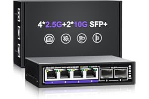 6 Port 2.5G Unmanaged Ethernet Switch, 4 x 2.5G Base-T Ports, 2 x 10G SFP+, Compatible with 100/1000/2500Mbps, Metal Fanless, Desktop/Wall Mount NICGIGA 2.5Gbe Network Switch for Wireless AP, NAS, PC