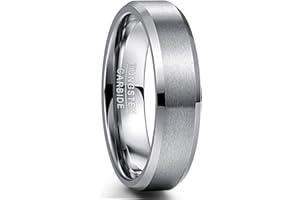 NUNCAD Bague pour Homme Femme Argent/Noir en Tungstène, Alliance Anneau Simple pour Mariage, 6/8mm, Matt Brossé