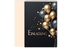 ‎E&G KLASSE 10x Einladungskarten Schwarz Gold Luftballons mit Umschlägen Klappkarten Einladung Männer Erwachsene Party Geburtstag Umschläge elegant Hochzeit Jubiläum 20 30 40 50 60 70 80 90 Luftballon